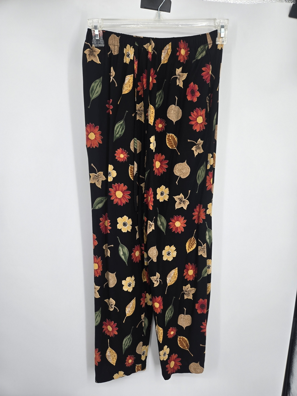Central Falls Vintage Black Wide Leg Floral Pants Small (8490)